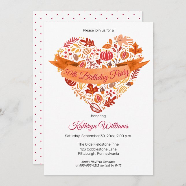 Fall | Autumn Leaves | Pumpkins Birthday Party Invitation (Front/Back)