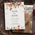 Fall Autumn Leaves Rustic Country Boho  Photo Save The Date<br><div class="desc">Elegant rustic country fall photo save the date card featuring brown,  red,  orange,  green eucalyptus leaves. Please contact me for any help in customisation or if you need any other product with this design.</div>