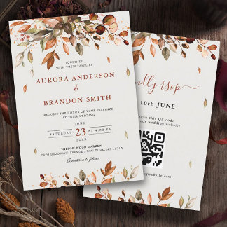 Fall Autumn Leaves Rustic Country Boho Wedding  In Invitation