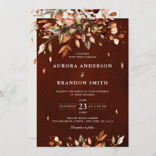 Fall Autumn Leaves Rustic Country Boho Wedding  In Invitation