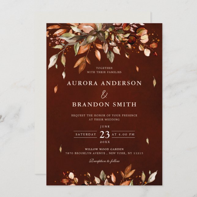 Fall Autumn Leaves Rustic Country Boho Wedding     Invitation (Front/Back)