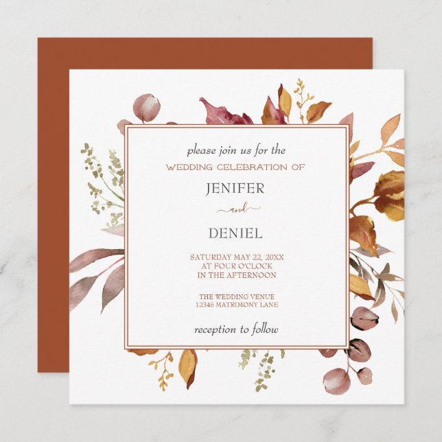 Fall Autumn Leaves Rustic Country Boho Wedding Invitation (Front/Back)