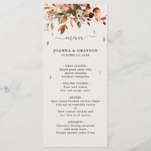 Fall Autumn Leaves Rustic Country Boho Wedding Menu
