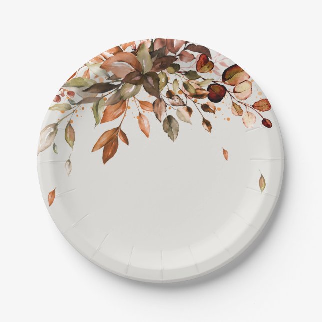 Fall Autumn Leaves Rustic Country Boho Wedding Paper Plate (Front)