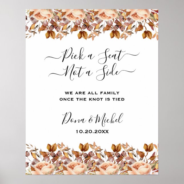 Fall Autumn Leaves Rustic Country Boho Wedding Poster (Front)
