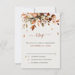Fall Autumn Leaves Rustic Country Boho Wedding RSVP Card