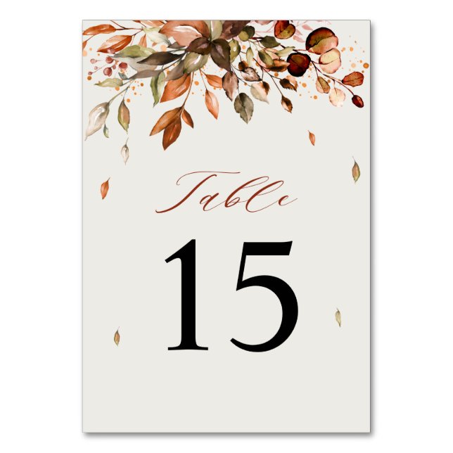 Fall Autumn Leaves Rustic Country Boho Wedding Table Number (Front)