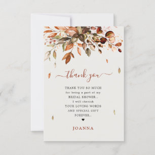 Fall Autumn Leaves Rustic Country Bridal Shower Thank You Card