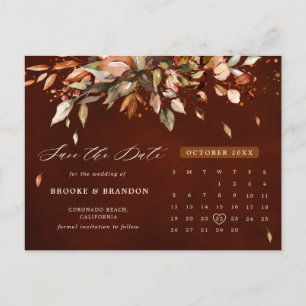 Fall Autumn Leaves Rustic Country Save the Date Postcard