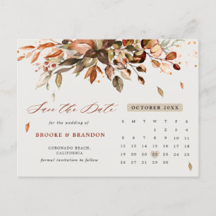 Fall Autumn Leaves Rustic Country Save the Date Postcard