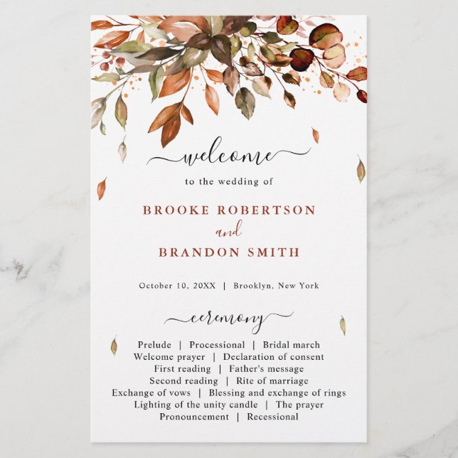 Fall Autumn Leaves Rustic Country Wedding Program (Front)