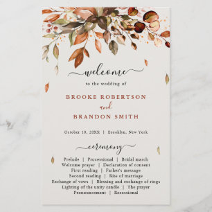 Fall Autumn Leaves Rustic Country Wedding Program