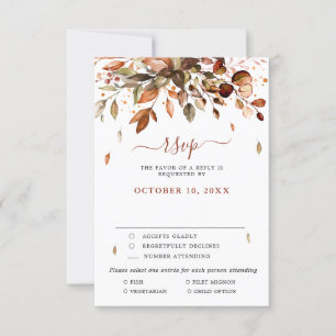 Fall Autumn Leaves Rustic Country Wedding RSVP Car Card