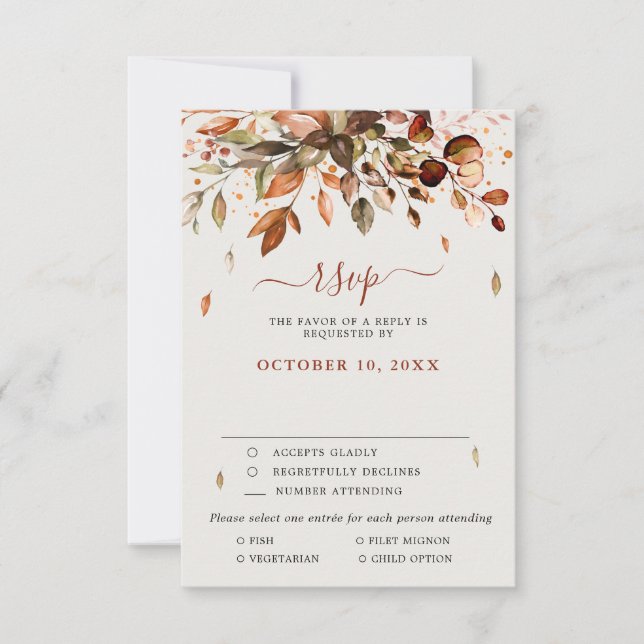 Fall Autumn Leaves Rustic Country Wedding RSVP Card (Front)