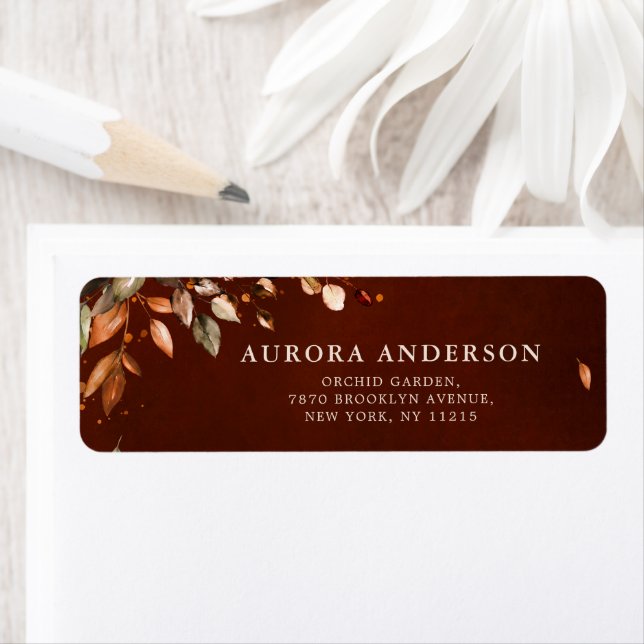Fall Autumn Leaves Rustic  Wedding Return Address Label (Insitu)