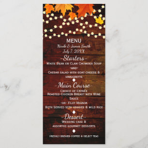 Fall Autumn Leaves & String Lights Wedding Menu