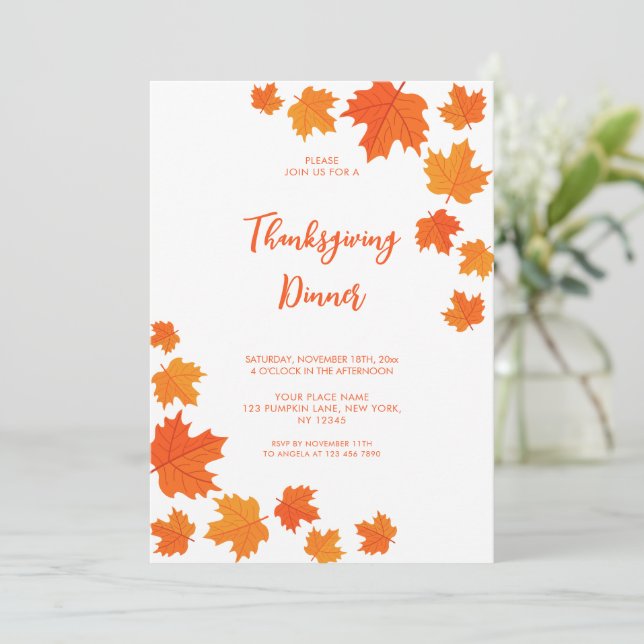 Fall Autumn Leaves Thanksgiving Invitation (Standing Front)