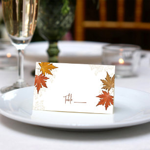 Fall Autumn Leaves Watercolor Wedding  Place Card