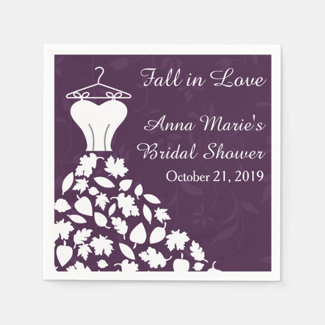 Fall Autumn Leaves Wedding Dress Bridal Shower Napkin (Front)