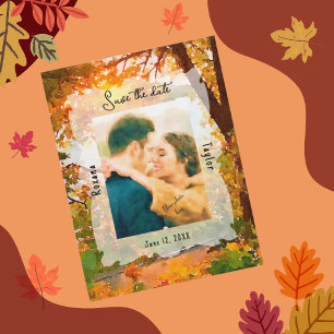 Fall Autumn Leaves Wedding Photo Save the Date  Postcard