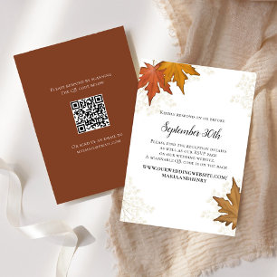 Fall Autumn Leaves Wedding RSVP QR Code Card