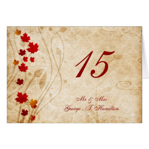 fall autumn  leaves  wedding table seating card