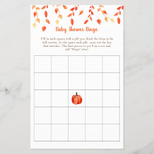 Fall Autumn Little Pumpkin Baby Shower Bingo Game Flyer