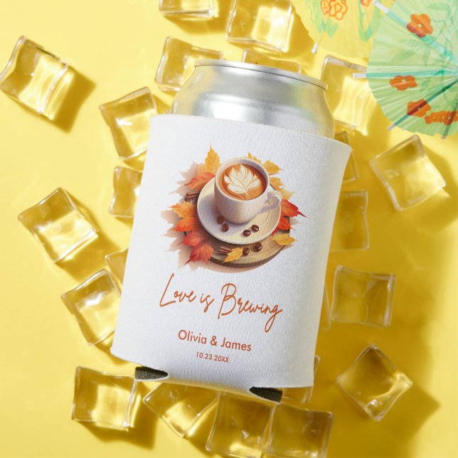Fall Autumn Love is Brewing Bridal Shower Wedding  Can Cooler (In Situ Summer)
