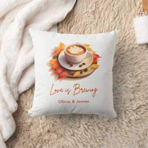 Fall Autumn Love is Brewing Coffee Bridal Shower Cushion