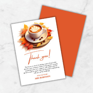 Fall Autumn Love is Brewing Coffee Bridal Shower  Thank You Card
