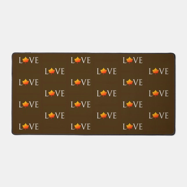 Fall Autumn Love Pattern Rustic Orange Leaf Brown Desk Mat (Front)