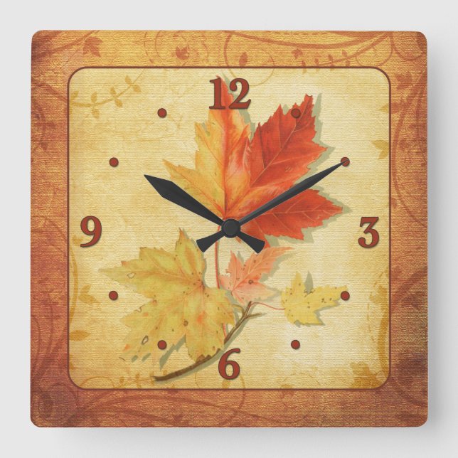 Fall Autumn Maples Leaves Wall Clock (Front)
