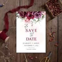 Fall Autumn Merlot Floral Wedding Save the Date