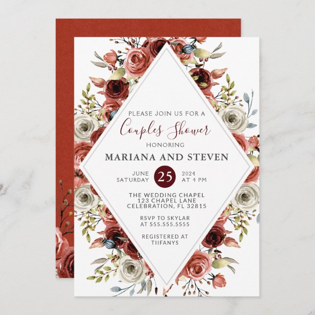 Fall Autumn Mix Couples Shower Floral Wedding Invitation (Front/Back)