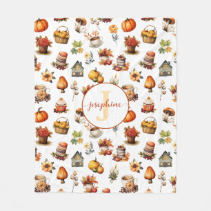 Fall Autumn Monogram Name Fleece Blanket