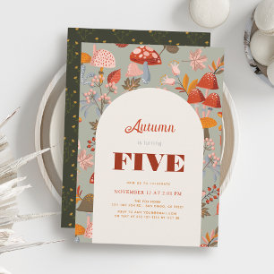 Fall/Autumn Mushroom & Wildflower Sage Birthday Invitation