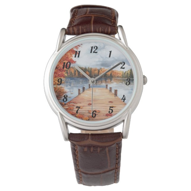 Fall Autumn Nature Lake Trees Landscape Men's  Watch (Front)