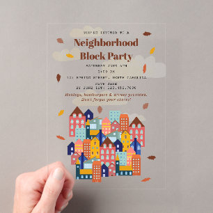 Fall Autumn Neighbourhood Block Party Acrylic Invitations