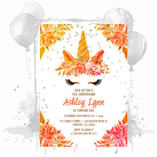 Fall Autumn Onederland Unicorn 1st Birthday Invitation