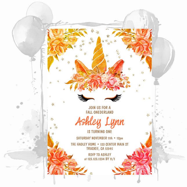 Fall Autumn Onederland Unicorn 1st Birthday Invitation (Creator Uploaded)