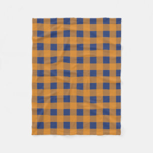 Fall Autumn Orange Blue Plaid Pattern Fleece Blanket