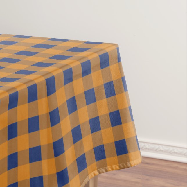 Fall Autumn Orange Blue Plaid Pattern  Tablecloth (In Situ)