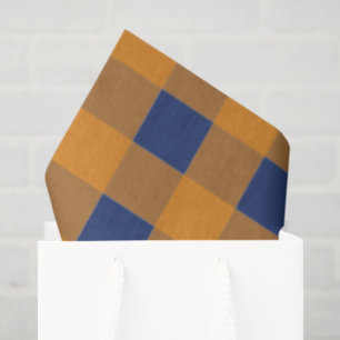 Fall Autumn Orange Blue Plaid Pattern Tissue Paper