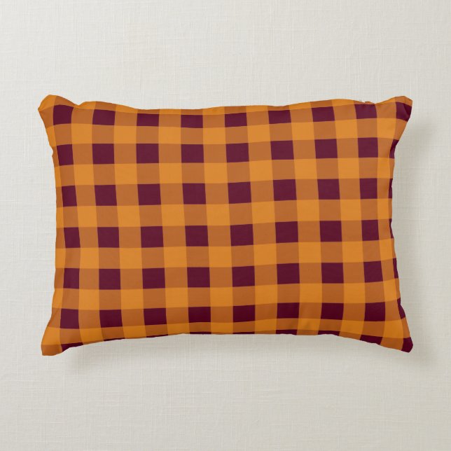 Fall Autumn Orange Burgundy Plaid Pattern  Decorative Cushion (Front)