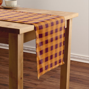 Fall Autumn Orange Burgundy Plaid Pattern  Medium Table Runner
