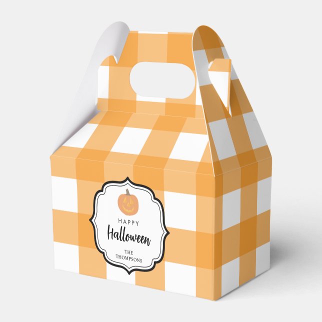 Fall Autumn Orange Plaid Halloween Pumpkin Favour Box (Front Side)