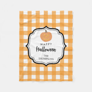 Fall Autumn Orange Plaid Halloween Pumpkin Fleece Blanket