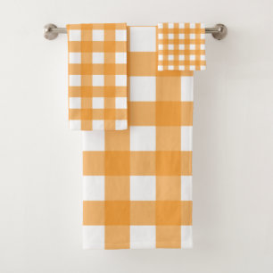 Fall Autumn Orange Plaid Pattern Bath Towel Set