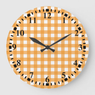 Fall Autumn Orange Plaid Pattern  Large Clock