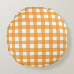 Fall Autumn Orange Plaid Pattern Round Cushion